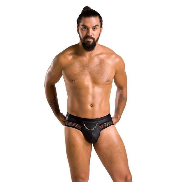 Чоловічі труси з ланцюжком Passion 030 SLIP TOM XXL/XXXL Black, екошкіра, відкриті сідниці SO7563 фото
