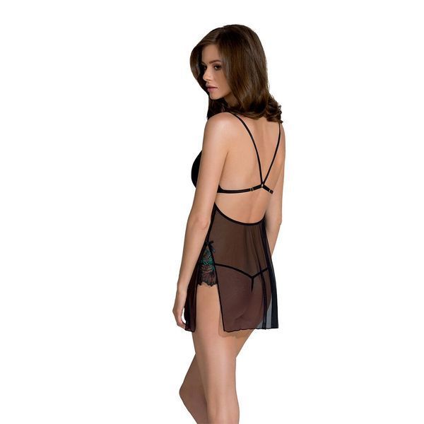 Сорочка Passion DELIENA CHEMISE L/XL black, стрінги із заниженою талією SO8418 фото