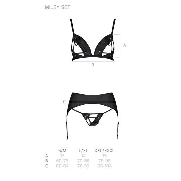 Комплект з екошкіри Passion MILEY SET L/XL, black, трусики, бюстгальтер, пояс для панчіх SO5771 фото