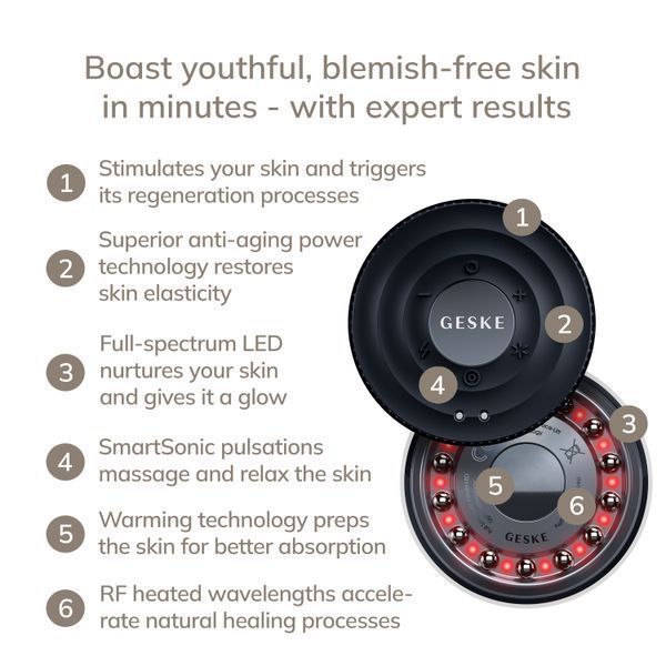 Антивіковий LED-випромінювач для відновлення шкіри обличчя GESKE Anti-Aging Skin Renewer 9в1 black HB0639 фото