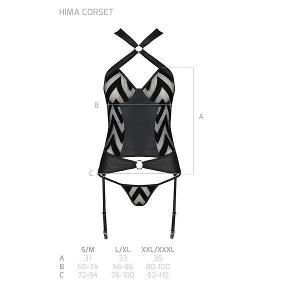 Сітчастий комплект із візерунком, корсет, підв'язки, трусики Passion HIMA CORSET XXL/XXXL black SO5351 фото