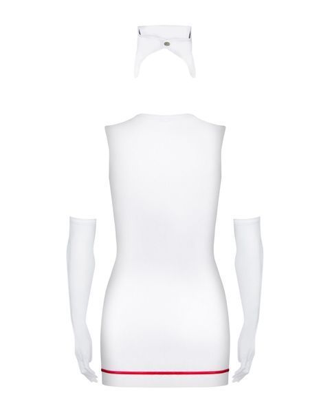 Еротичний костюм медсестри Obsessive Emergency dress S/M, white, сукня, стринги, рукавички, чепчик, стетоскоп SO7704 фото
