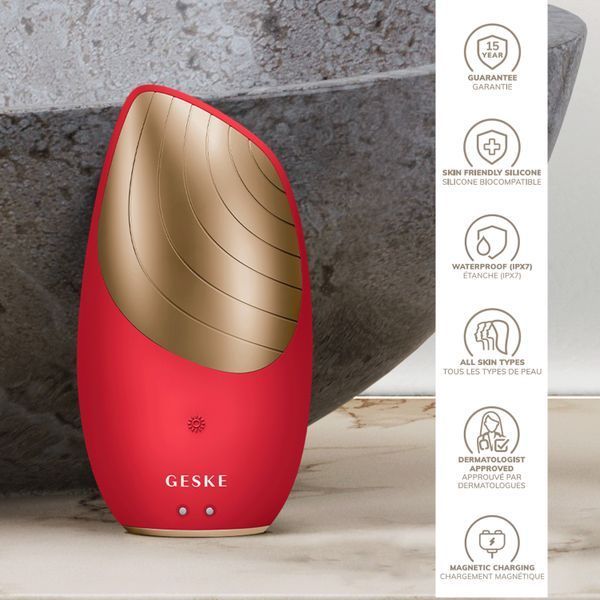 Електронна звукова термо щітка для обличчя GESKE Sonic Thermo Facial Brush 6в1 red HB0634 фото