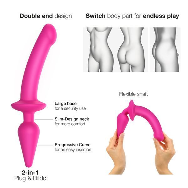 Анальна пробка з дилдо 2в1 Strap-On-Me SWITCH PLUG-IN DILDO Fuchsia L, діаметр 4,5/3,4 см SO6829 фото