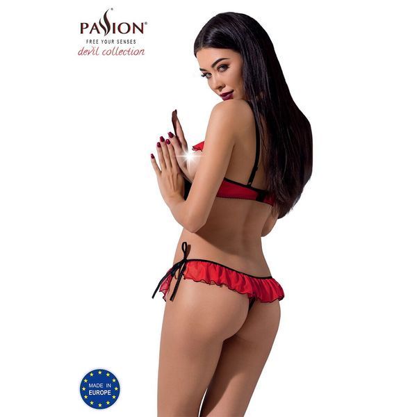 Комплект білизни Passion Exclusive CHERRY SET OpenBra L/XL, red, відкритий ліф, трусики-спідничка PS25507 фото