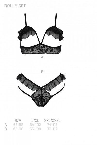 Еротичний комплект Passion DOLLY SET, XXL/XXXL, black, з відкритими чашками SO9706 фото
