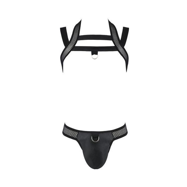 Комплект чоловічої білизни з кріпленнями Passion 043 JACOB L/XL Black, труси, шлейки SO7600 фото