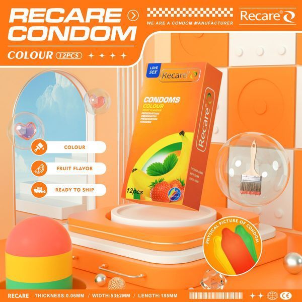 Презервативи Recare Color Fruit Flavour Condoms 12 шт, аромати: м'ята, банан, полуниця SX3323 фото