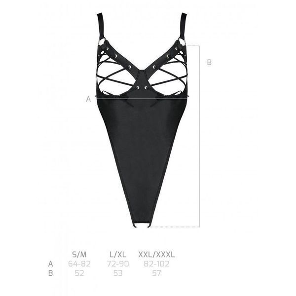 Боді з екошкіри Passion CELINE BODY XXL/XXXL, black, з доступом, відкритий SO6405 фото