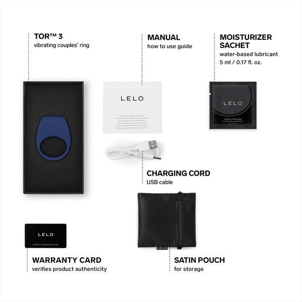 Ерекційне кільце з вібрацією LELO Tor 3 Base Blue, керування зі смартфона SX0701 фото