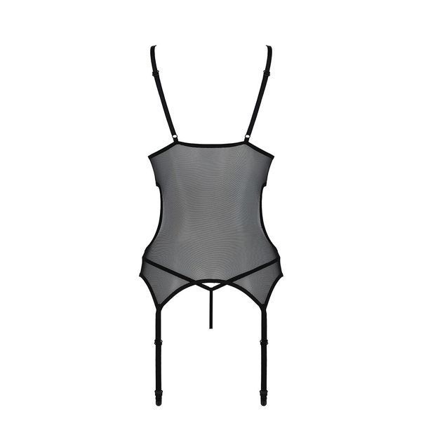 Корсет із підв&rsquo;язками та ажурним ліфом Passion CHRISTA CORSET XXL/XXXL, black, стрінги в комплекті SO5758 фото