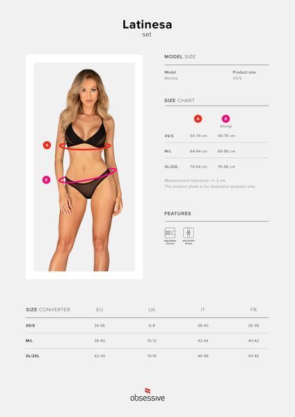 Комплект Obsessive Latinesa 2-pcs set XL/2XL, бюстгальтер та трусики SO9782 фото
