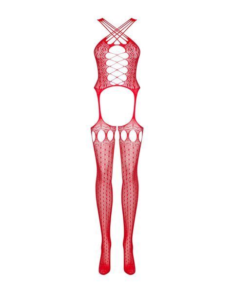 Бодістокінг Obsessive Bodystocking G313 S/M/L red, шнурівка, геометричний декор SO7238 фото