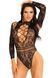 Боді Leg Avenue High neck lace bodysuit, One Size, чорне, довгий рукав, стрінги, квітковий малюнок SX1083 фото 1