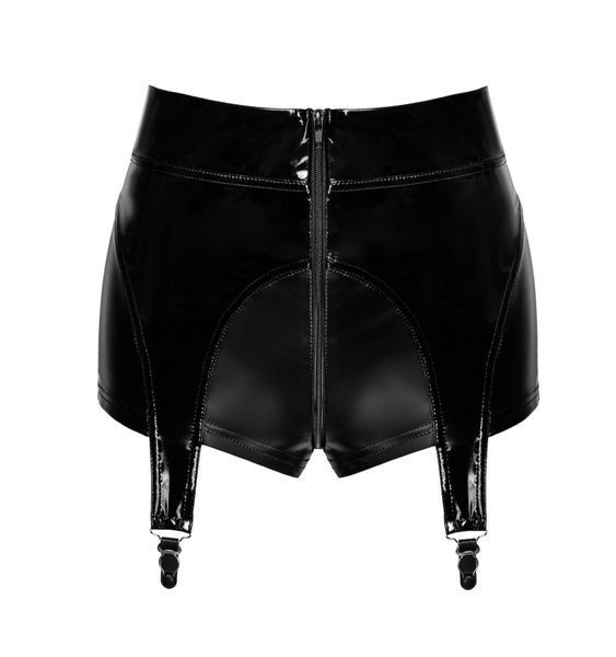 Шортики Noir Handmade F325 Glam, M, black, вініл, висока талія, кріплення для панчіх, з доступом SX0382 фото