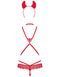 Еротичний костюм чортика зі стреп Obsessive Evilia teddy red S/M, боді, чокер, накладки на соски, обруч з ріжками SO7706 фото 6