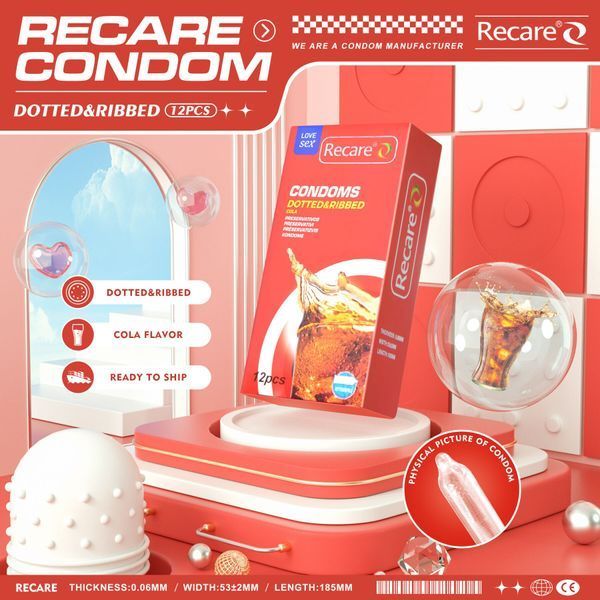Презервативи Recare Cola Dotted&Ribbed Condoms 12 шт, з пухирцями та ребрами, аромат: Кола SX3324 фото