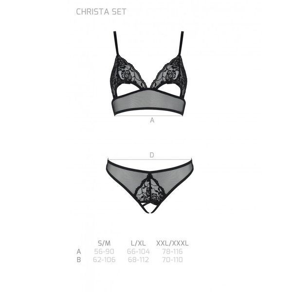 Комплект із бралету з ажурним ліфом та відкритими трусиками Passion CHRISTA SET Open Bra L/XL black SO5759 фото