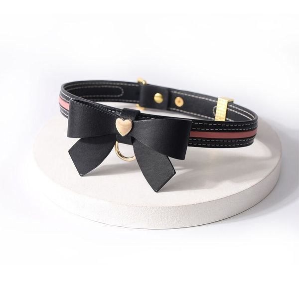 Нашийник з повідцем LOCKINK SEVANDA Love Heart Butterfly Leather Collar Set, чорно-рожевий, з бантом SX0863 фото