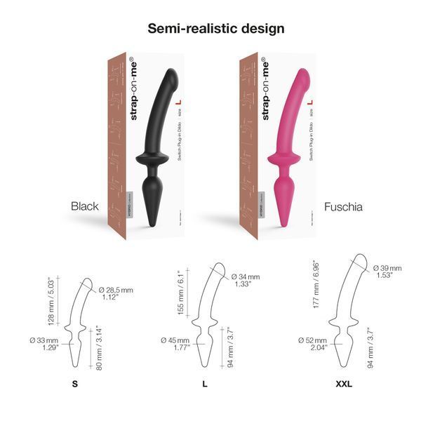 Анальна пробка з дилдо 2в1 Strap-On-Me SWITCH PLUG-IN DILDO Black XXL, діаметр 5,2/3,9 см SO6831 фото