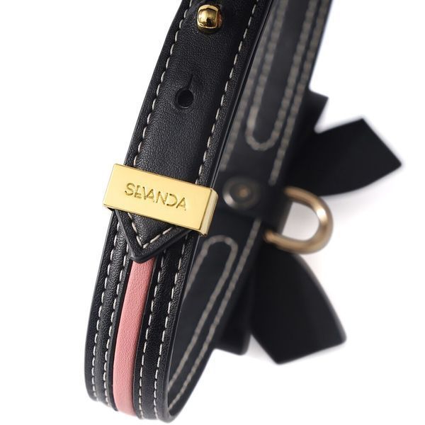 Нашийник з повідцем LOCKINK SEVANDA Love Heart Butterfly Leather Collar Set, чорно-рожевий, з бантом SX0863 фото