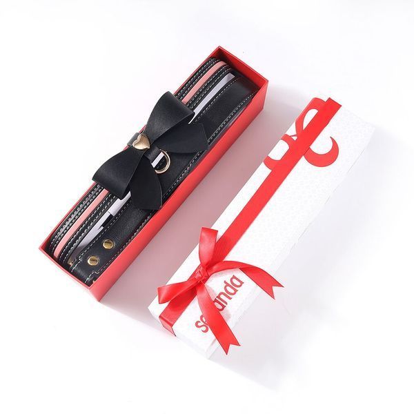 Нашийник з повідцем LOCKINK SEVANDA Love Heart Butterfly Leather Collar Set, чорно-рожевий, з бантом SX0863 фото
