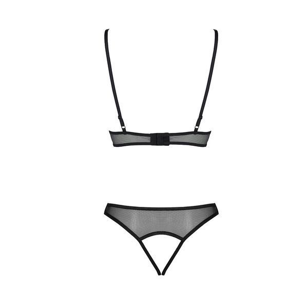 Комплект із бралету з ажурним ліфом та відкритими трусиками Passion CHRISTA SET Open Bra L/XL black SO5759 фото