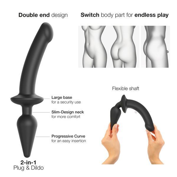 Анальна пробка з дилдо 2в1 Strap-On-Me SWITCH PLUG-IN DILDO Black XXL, діаметр 5,2/3,9 см SO6831 фото