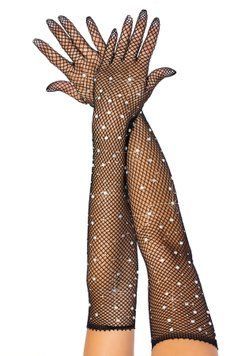 Довгі сітчасті рукавички Leg Avenue Rhinestone opera length gloves, з камінням, One Size SO9096 фото
