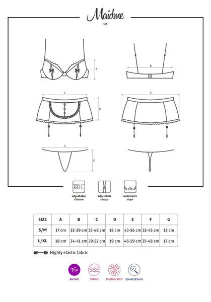 Еротичний костюм покоївки Obsessive Maidme set 5pcs S/M, бюстгальтер, пояс з фартухом, панчохи SO7290 фото