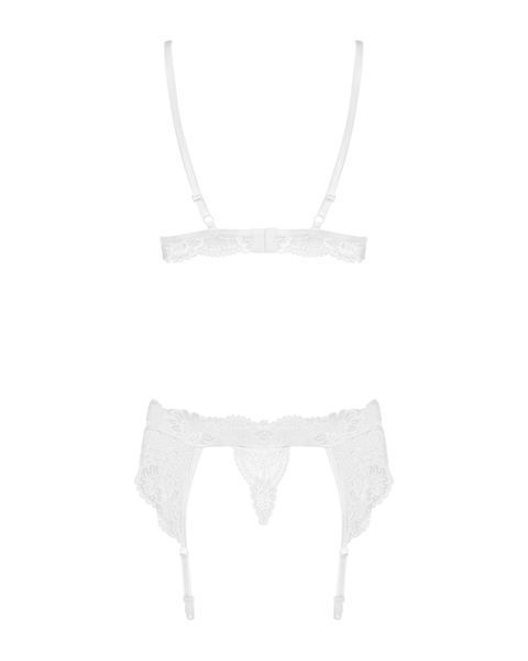Мереживний комплект білизни Obsessive 810-SEG-2 S/M White, бюстгальтер, стрінги, пояс для панчіх SO7165 фото