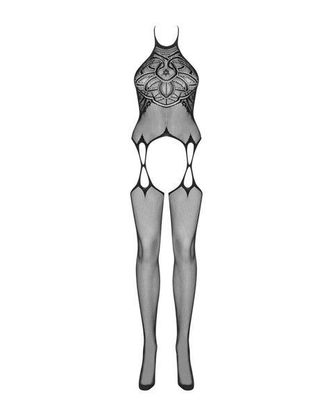 Бодістокінг Obsessive Bodystocking G316 S/M/L, квітковий декор, схрещені підв&rsquo;язки SO7240 фото