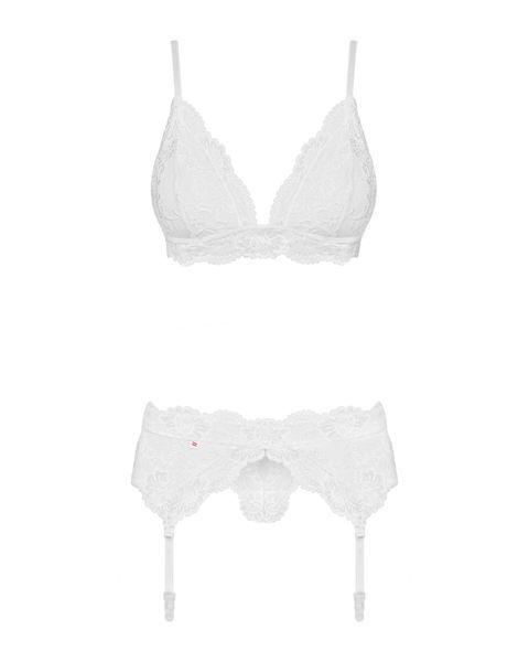 Мереживний комплект білизни Obsessive 810-SEG-2 S/M White, бюстгальтер, стрінги, пояс для панчіх SO7165 фото