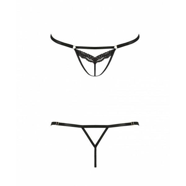 Відверті трусики-стрепи з мереживом Passion Exclusive SOLON THONG L/XL, black PS28004 фото