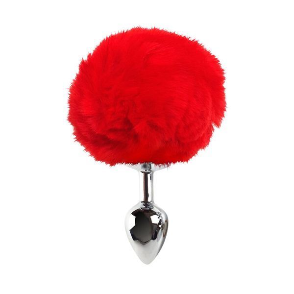 Металева анальна пробка М Art of Sex - Metal Butt plug Rabbit Tail Red, діаметр 3,4 см SO6963 фото