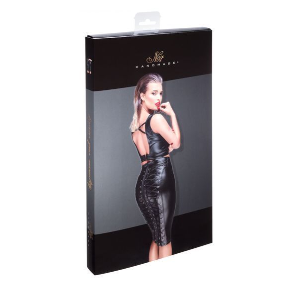 Спідниця-олівець зі шнурівкою Noir Handmade F152 Powerwetlook pencil skirt, XL, з мокрим ефектом SX0032 фото