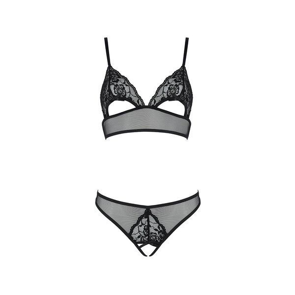 Комплект бралет з ажурним ліфом та відкритими трусиками Passion CHRISTA SET Open Bra XXL/XXXL black SO5761 фото