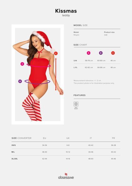 Боді Obsessive Kissmas teddy red L/XL SX1153 фото