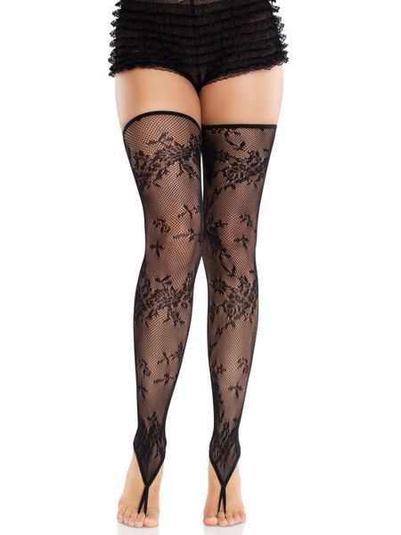 Панчохи Leg Avenue Floral Net Toe Loop Footless Thigh Highs One Size SX2763 фото
