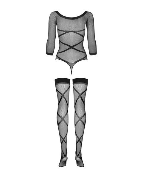 Бодістокінг Obsessive Bodystocking G320 S/M/L, панчохи, боді, декор у вигляді ліній SO7241 фото