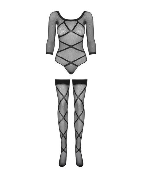 Бодістокінг Obsessive Bodystocking G320 S/M/L, панчохи, боді, декор у вигляді ліній SO7241 фото