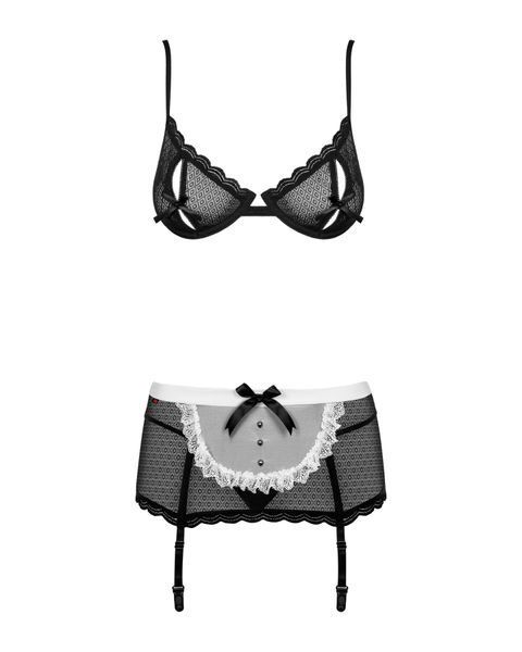 Еротичний костюм покоївки Obsessive Maidme set 5pcs L/XL, бюстгальтер, пояс з фартухом, панчохи, стр SO7291 фото