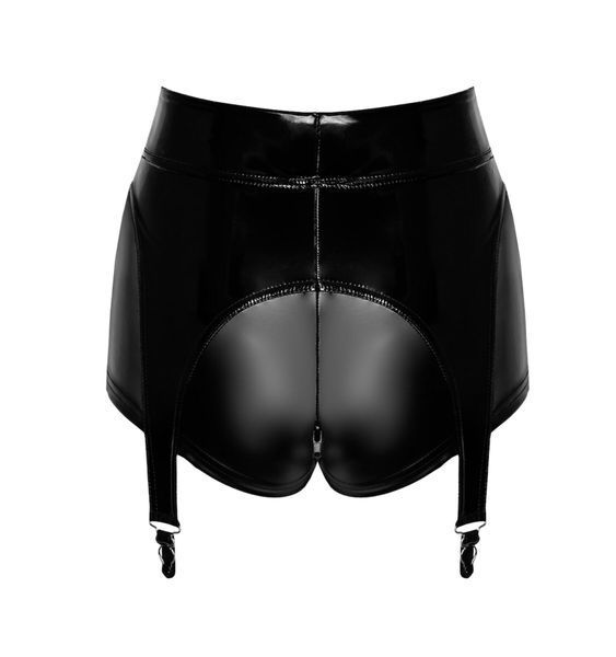 Шортики Noir Handmade F325 Glam, XXL, black, вініл, висока талія, кріплення для панчіх, з доступом SX0385 фото