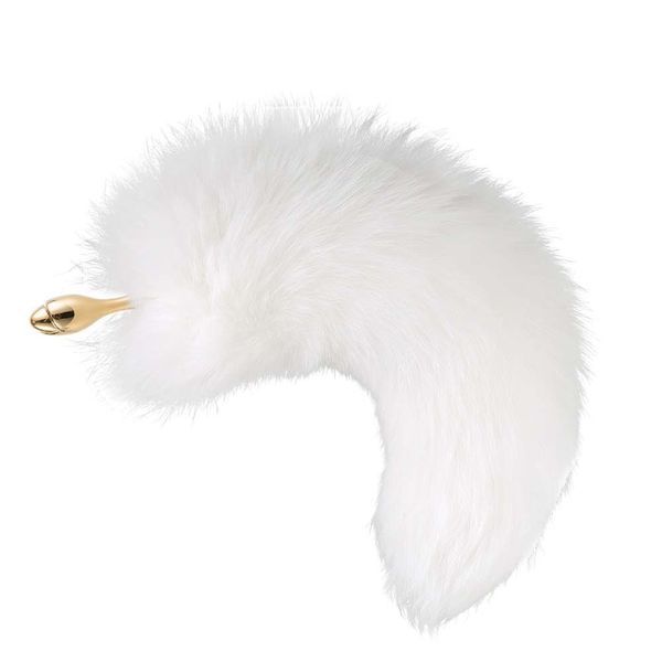 Металева анальна пробка з хутряним хвостом LOCKINK SEVANDA White Fox-Tail Anal Rose-shape Plug SX0866 фото