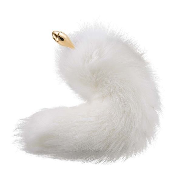 Металева анальна пробка з хутряним хвостом LOCKINK SEVANDA White Fox-Tail Anal Rose-shape Plug SX0866 фото