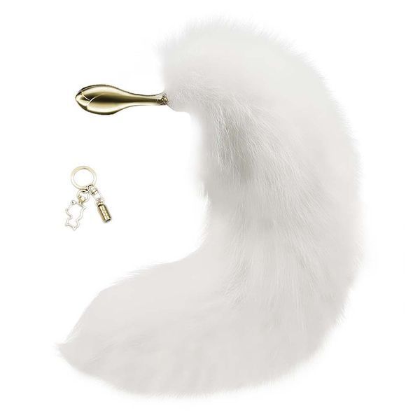 Металева анальна пробка з хутряним хвостом LOCKINK SEVANDA White Fox-Tail Anal Rose-shape Plug SX0866 фото