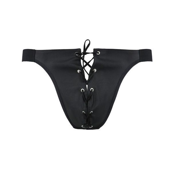 Чоловічі сліпи на шнурівці Passion 044 SLIP BEN S/M Black, екошкіра, люверси SO7604 фото