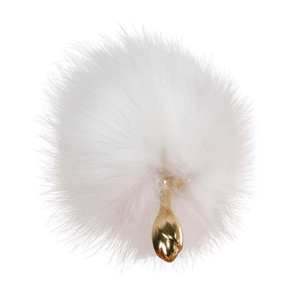 Металева анальна пробка з хутряним хвостом LOCKINK SEVANDA White Fox-Tail Anal Rose-shape Plug SX0866 фото