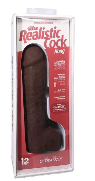 Фалоімітатор Doc Johnson The Realistic Cock ULTRASKYN - 12 Inch Hung with Balls Chocolate SX4462 фото