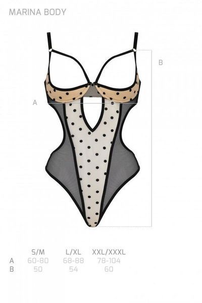 Еротичне боді Passion MARINA BODY, S/M, beige, з відкритими чашками SO9715 фото